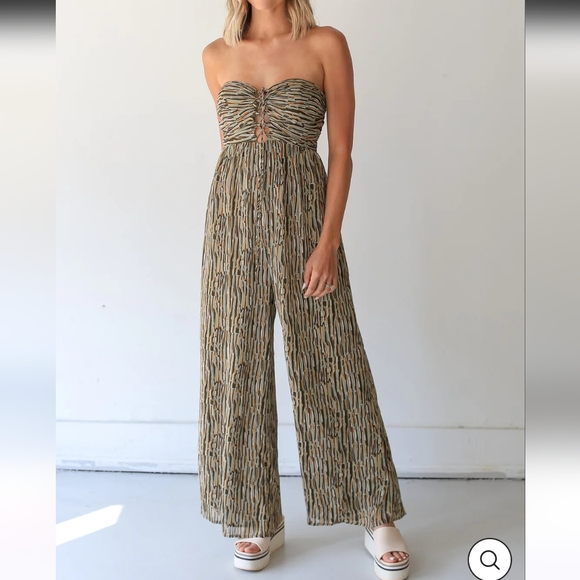 NWT Lush Jumpsuit-Olive/Mustard Beach lightweight.sz small - Picture 2 of 13